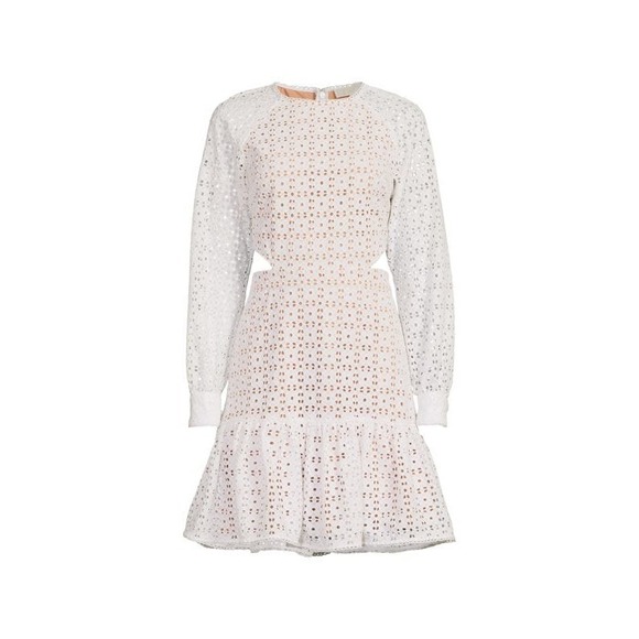 Michael Kors Eyelet Dress‎ Long Sleeve Cutout White Mini Size 4 Sexy NWT $189 - Picture 1 of 16